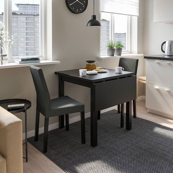 Ikea NORDVIKEN / KÄTTIL Table and 2 chairs - black/Knisa dark grey 74/104x74 cm , 74/104x74 cm