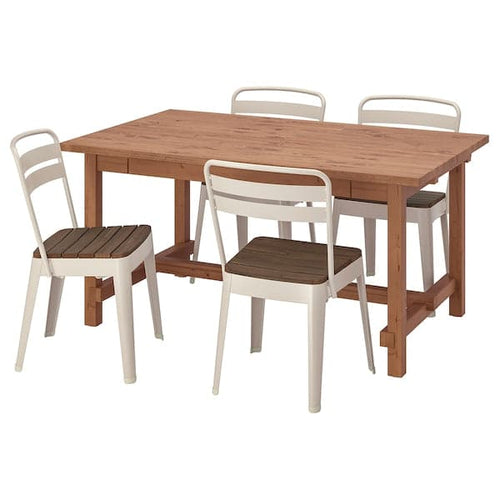 NORDVIKEN / NORRMANSÖ - Table and 4 chairs, antique stain/beige acacia, 152/223x95 cm