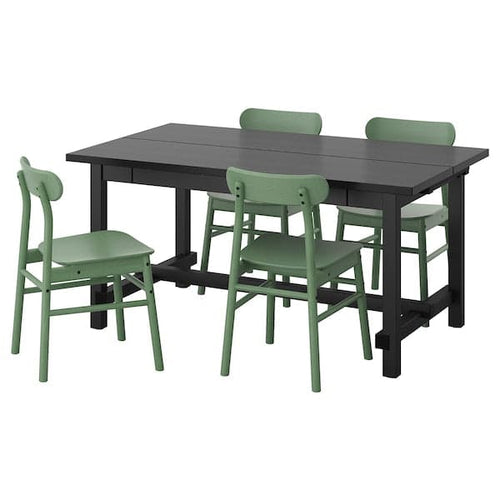 NORDVIKEN / RÖNNINGE Table and 4 chairs - black/green 152/223x95 cm , 152/223x95 cm