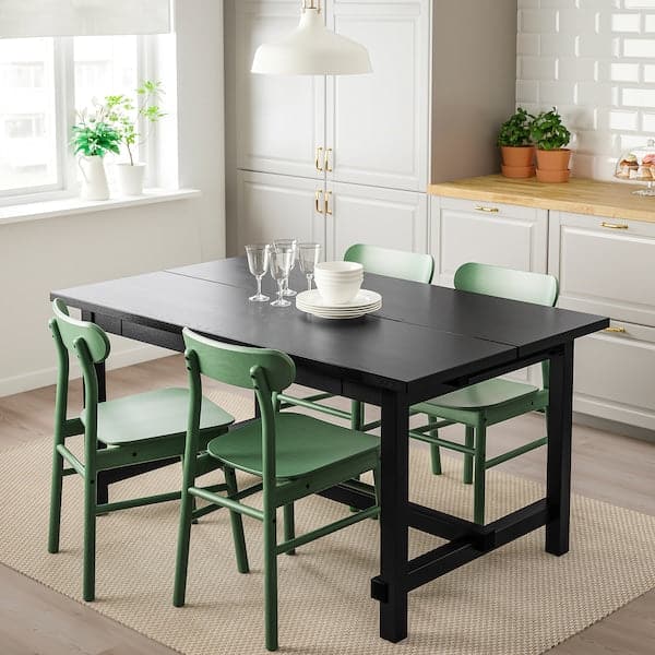 Ikea NORDVIKEN / RÖNNINGE Table and 4 chairs - black/green 152/223x95 cm , 152/223x95 cm