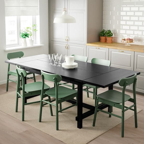 Ikea NORDVIKEN / RÖNNINGE Table and 4 chairs - black/green 152/223x95 cm , 152/223x95 cm