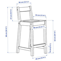 NORDVIKEN - Bar stool with backrest, white, 62 cm - best price from Maltashopper.com 60424690