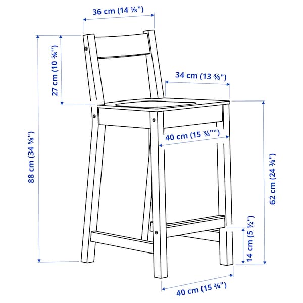 Ikea NORDVIKEN - Bar stool with backrest, black, 62 cm