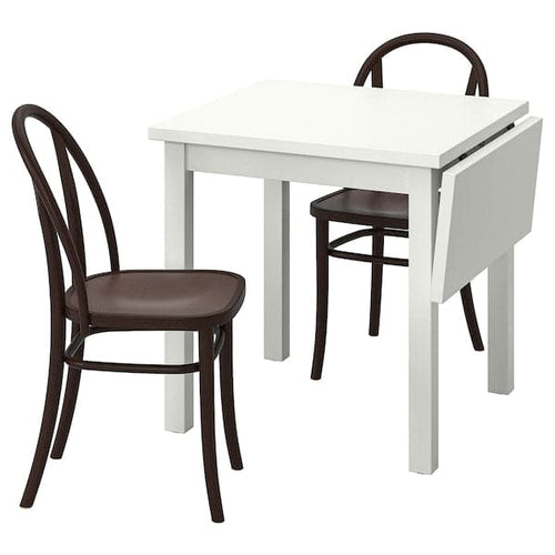 NORDVIKEN / SKOGSBO - Table and 2 chairs, white/dark brown, 74/104 cm