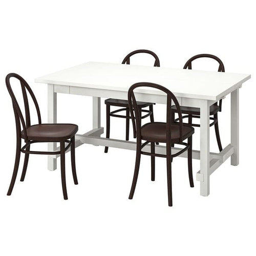 NORDVIKEN / SKOGSBO - Table and 4 chairs, white/dark brown, 152/223 cm
