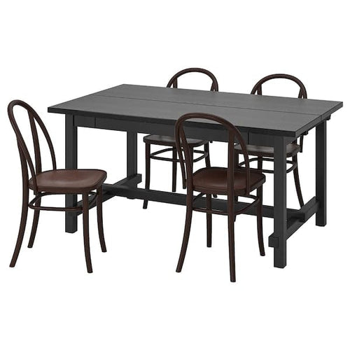 NORDVIKEN / SKOGSBO - Table and 4 chairs, black/dark brown, 152/223 cm