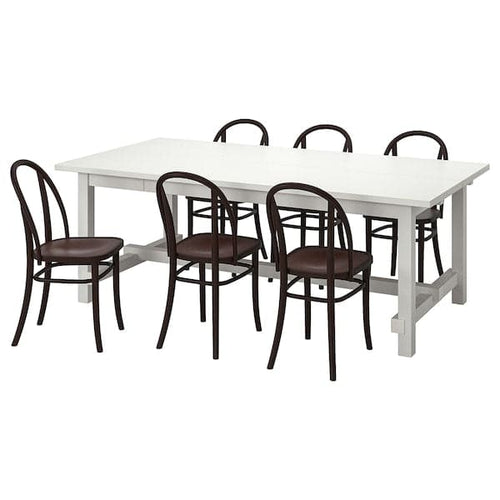 NORDVIKEN / SKOGSBO - Table and 6 chairs, white/dark brown, , 210/289 cm
