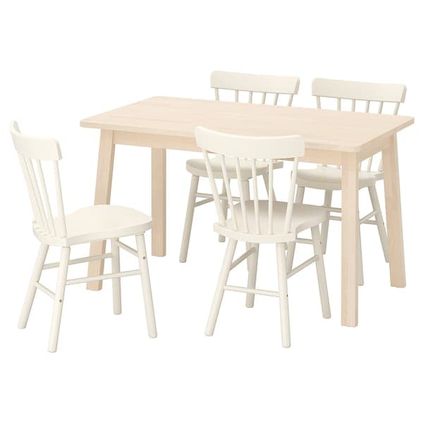 Ikea NORRÅKER / NORRARYD Table and 4 chairs - birch/white 125x74 cm , 125x74 cm