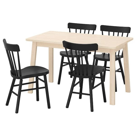 Ikea NORRÅKER / NORRARYD Table and 4 chairs - birch/black 125x74 cm , 125x74 cm