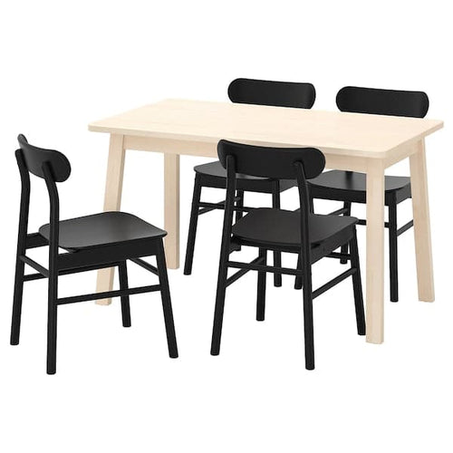 NORRÅKER / RÖNNINGE Table and 4 chairs - birch/black 125x74 cm , 125x74 cm
