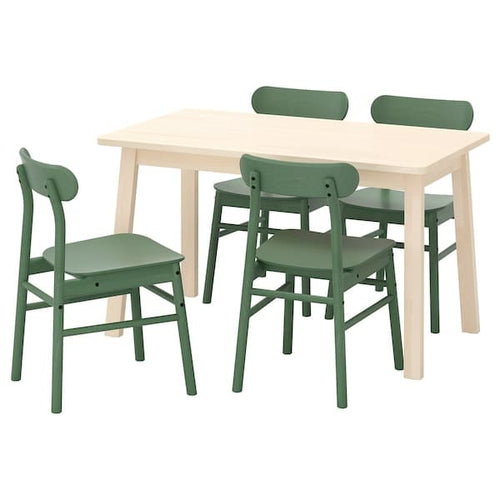NORRÅKER / RÖNNINGE Table and 4 chairs - birch/green 125x74 cm , 125x74 cm