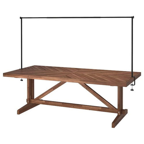 NORRMANSÖ / HELGEÖ - Table with decorating rod, outdoor acacia/black, 220 cm