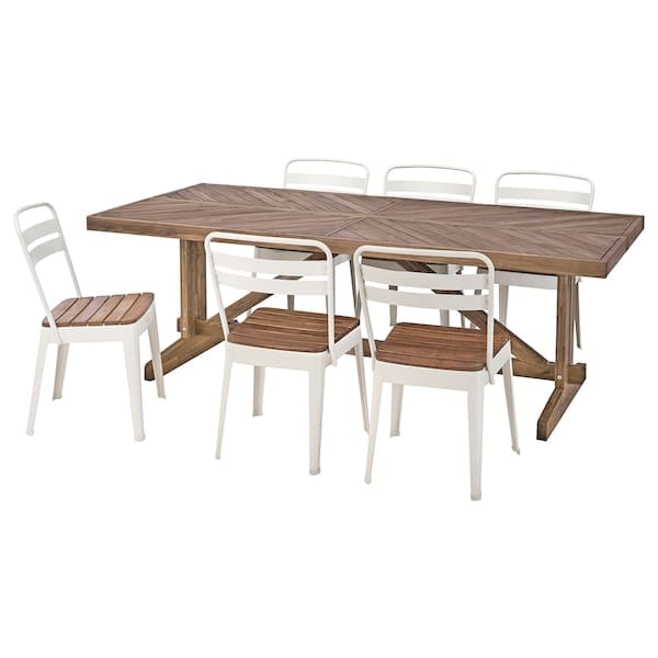 NORRMANSÖ / NORRMANSÖ - Table+6 chairs, outdoor, acacia/beige acacia, 220x100 cm
