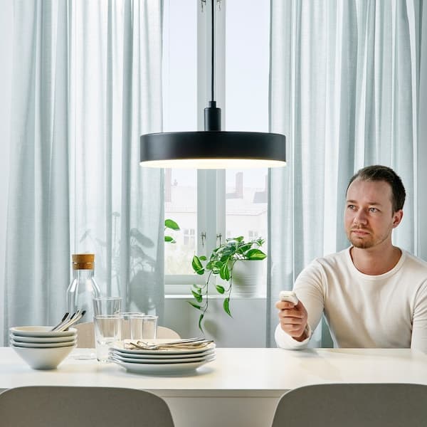 Ikea NYMÅNE LED pendant lamp wireless dimmable white spectrum/anthracite 38 cm , 38 cm