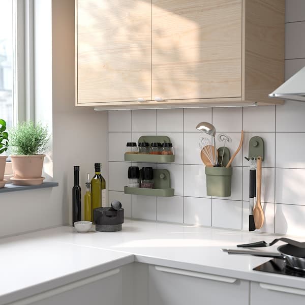 Ikea ÖBONÄS - Wall shelf with suction cup, grey-green, 28 cm