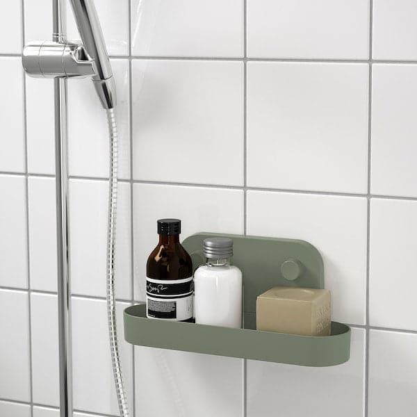 ÖBONÄS - Wall shelf with suction cup, grey-green, 28 cm - best price from Maltashopper.com 00498896