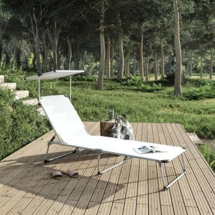 AZUR Folding sunbed with white textile aluminum canopy