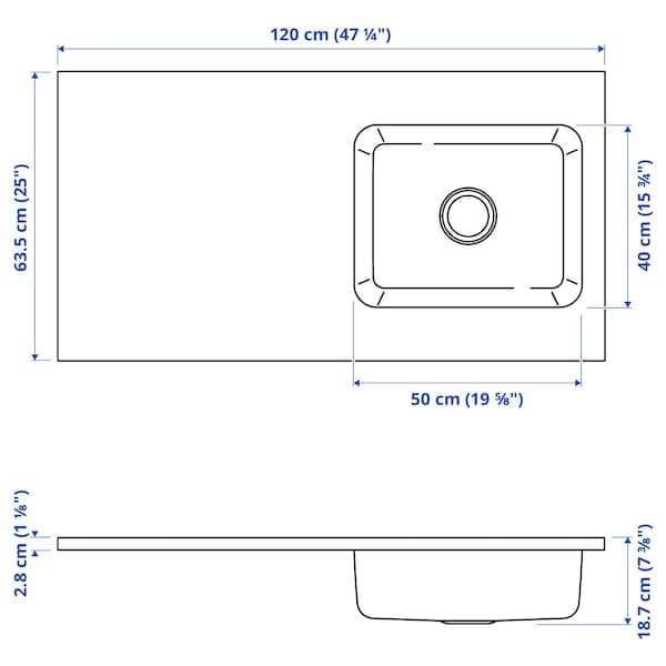 Ikea OLOFSJÖN Worktop 1 integrated sink - stainless steel 120x63.5 cm , 120x63.5 cm