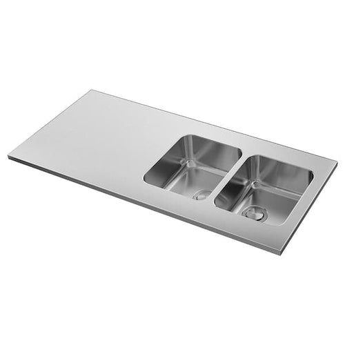 OLOFSJÖN Worktop 2 integrated sinks - stainless steel 140x63.5 cm , 140x63.5 cm