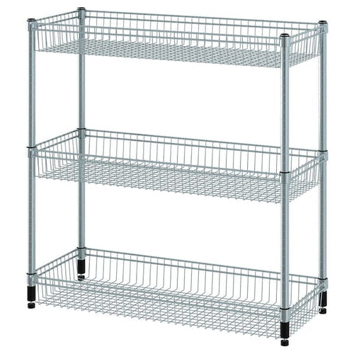 OMAR - Shelving unit with 3 baskets, galvanised, 92x36x94 cm