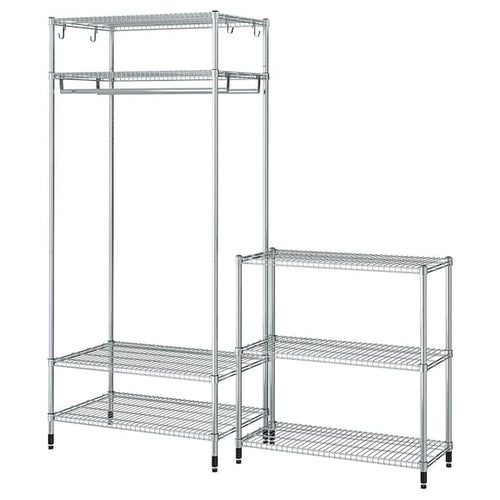 OMAR - Shelving unit with clothes rail, with 1 shelf/galvanised, 186x50x201 cm