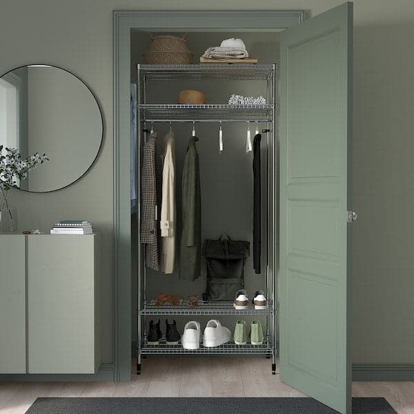 OMAR - Shelving unit with clothes rail, galvanised, 92x50x201 cm - best price from Maltashopper.com 60530978