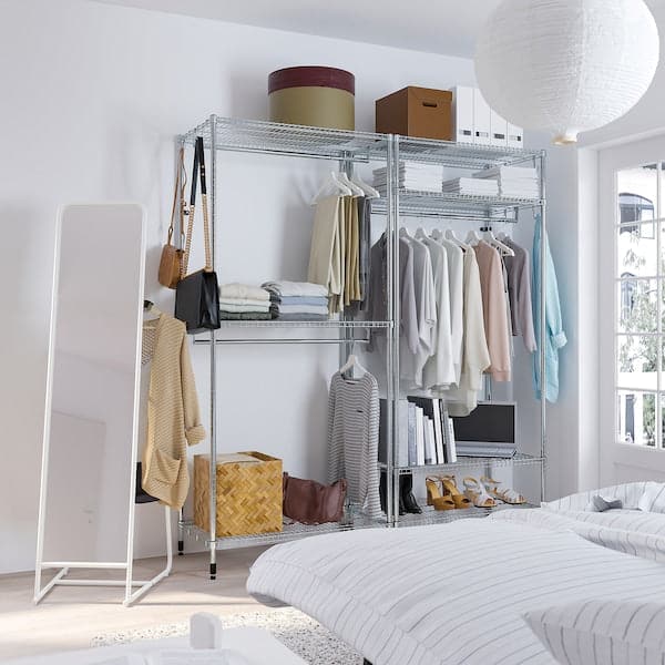 OMAR - Shelving unit with clothes rail, galvanised, 186x50x201 cm - best price from Maltashopper.com 59487688
