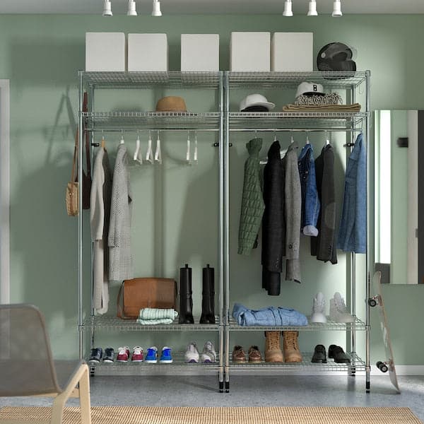 OMAR - Shelving unit with clothes rail, galvanised, 186x50x201 cm - best price from Maltashopper.com 59487688