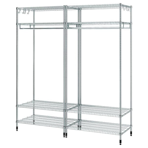 OMAR - Shelving unit with clothes rail, galvanised, 186x50x201 cm