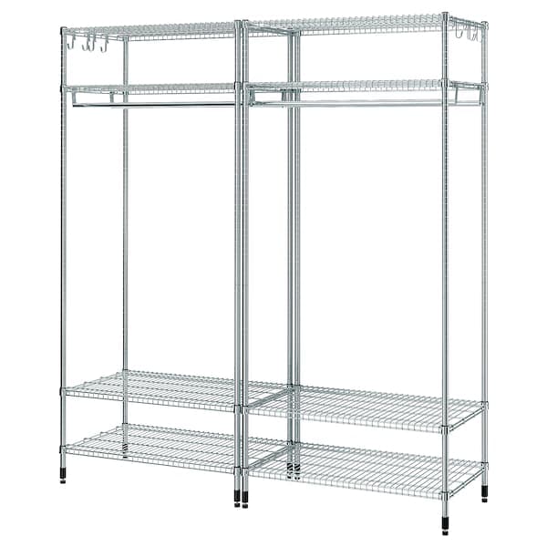 OMAR - Shelving unit with clothes rail, galvanised, 186x50x201 cm