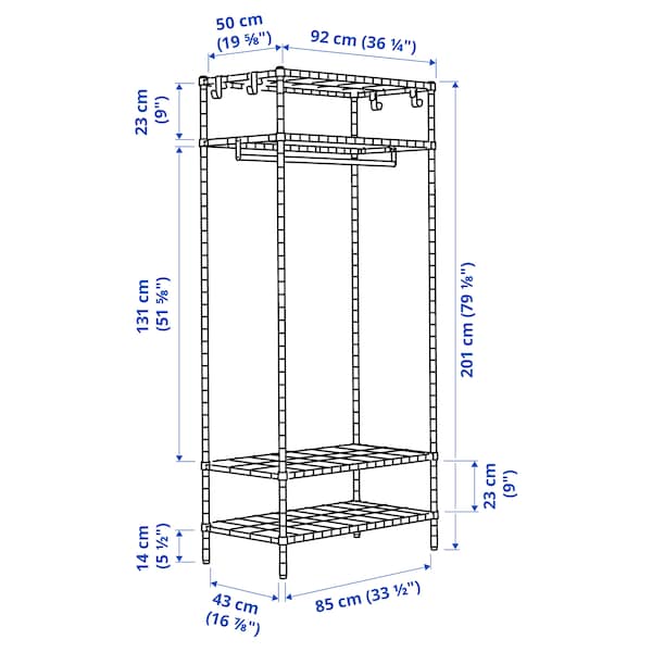 Ikea OMAR - Shelving unit with clothes rail, galvanised, 92x50x201 cm