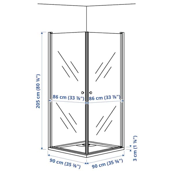 OPPEJEN / FOTINGEN - Shower enclosure with 2 doors/tray, 90x90x205 cm - best price from Maltashopper.com 59326252