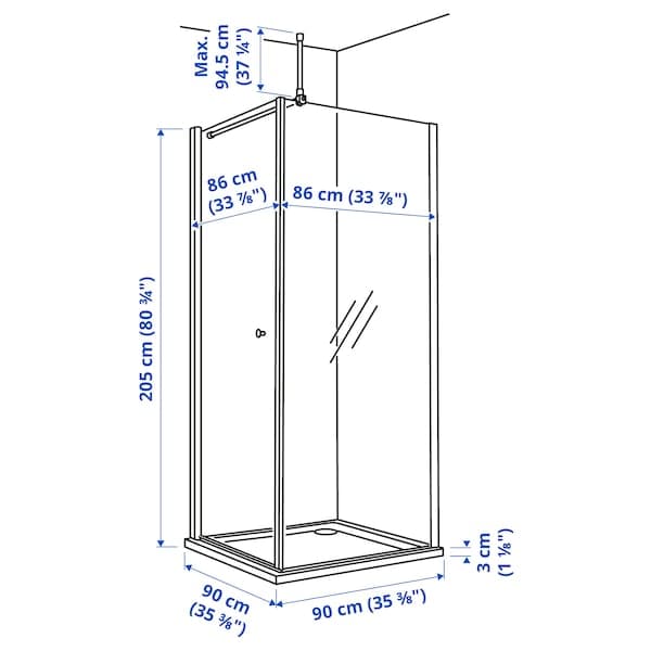 OPPEJEN / FOTINGEN - Corner shower with tray, 90x90x205 cm - best price from Maltashopper.com 19326249