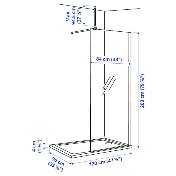 OPPEJEN / FOTINGEN - Walk-in shower w screen and tray , 90x120x203 cm - best price from Maltashopper.com 19326254