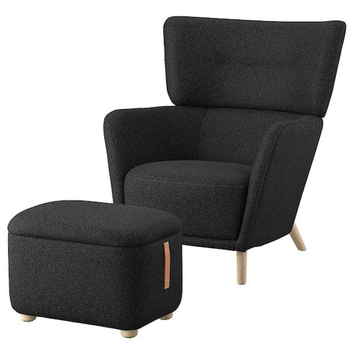 OSKARSHAMN - Armchair with footstool, Gunnared black/grey ,