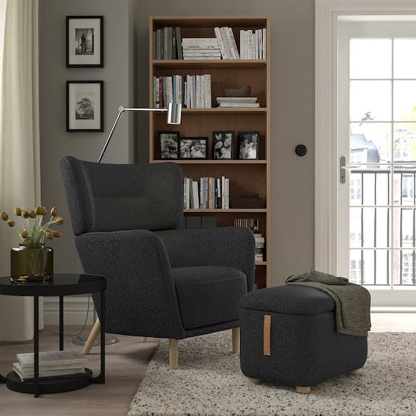 OSKARSHAMN - Armchair with footstool, Gunnared black/grey , - best price from Maltashopper.com 09485333