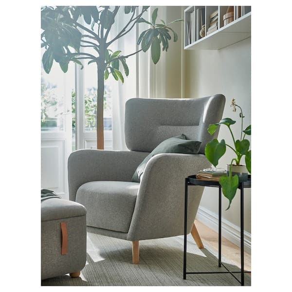 Ikea OSKARSHAMN - Armchair with footstool, Tibbleby beige/grey ,
