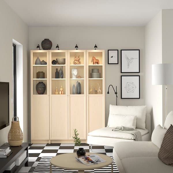 OXBERG - Glass panel/door, birch effect,40x192 cm - best price from Maltashopper.com 80495950