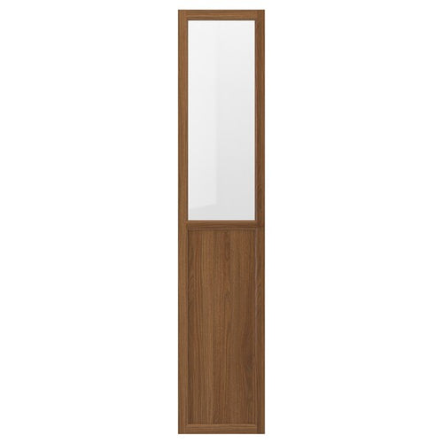 OXBERG - Panel/glass door, brown walnut effect, 40x192 cm
