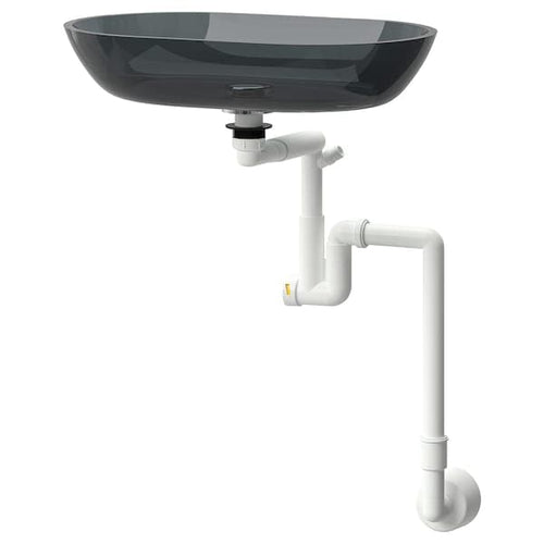 OXMYREN - Countertop wash-basin, glass/dark grey, 56x35 cm