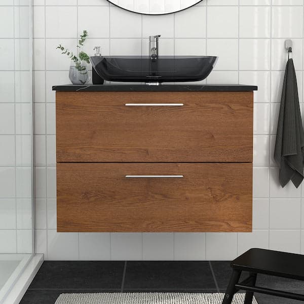 Ikea OXMYREN - Countertop wash-basin, glass/dark grey, 56x35 cm