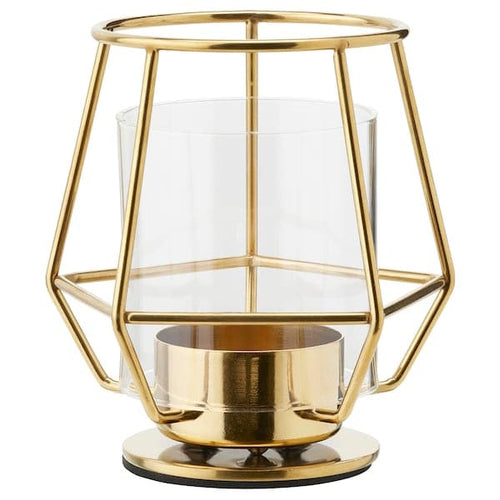 PÄRLBAND - Tealight holder, gold-colour, 10 cm