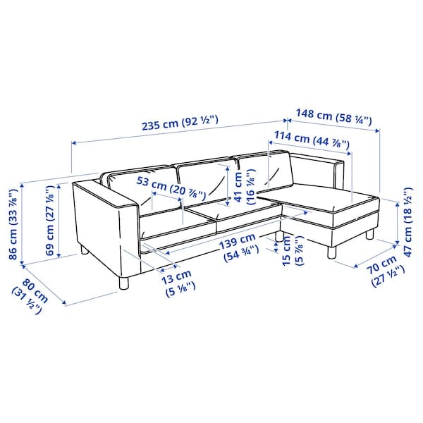Ikea PÄRUP - 3-seater sofa with chaise-longue, Vissle amber