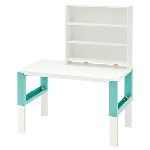 PÅHL - Desk with shelf unit, white/turquoise, 96x58 cm
