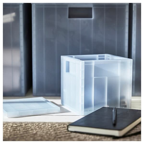 Ikea PANSARTAX - Storage box with lid, transparent grey-blue, 16.5x16.5x16.5 cm