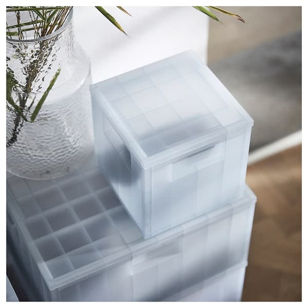 Ikea PANSARTAX - Storage box with lid, transparent grey-blue, 16.5x16.5x16.5 cm