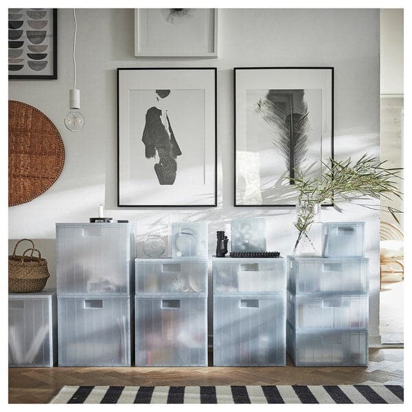 Ikea PANSARTAX - Storage box with lid, transparent grey-blue, 33x33x33 cm