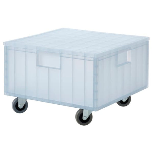 PANSARTAX - Box with castors and lid, transparent grey-blue, 33x33x23.5 cm