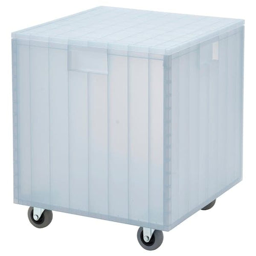PANSARTAX - Box with castors and lid, transparent grey-blue, 33x33x40 cm