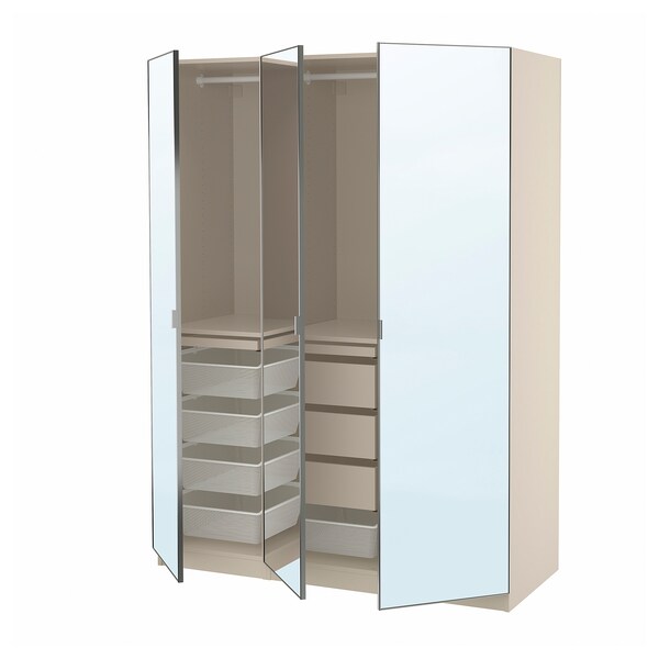 PAX / ÅHEIM - Wardrobe combination, grey-beige/mirror glass, 150x60x201 cm
